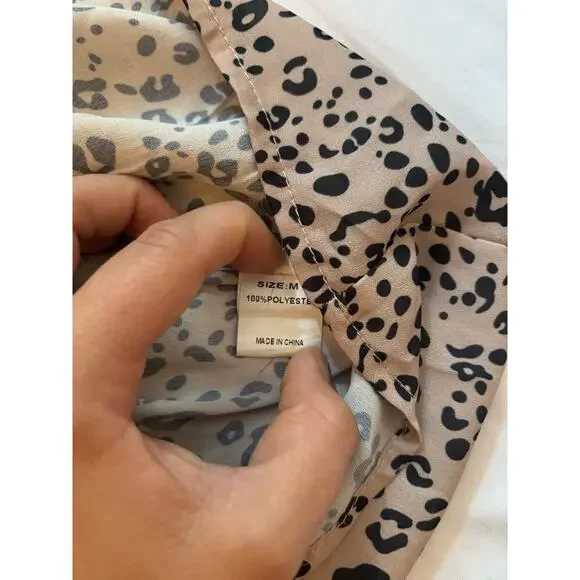 SHEIN Leopard Cheetah Print Brown Black Short Sleeve Top Button-Up Peplum Mediun - Picture 8 of 8